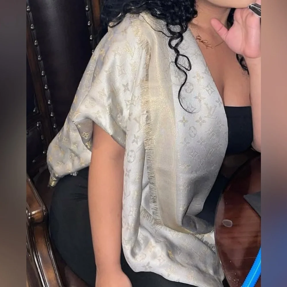 Louis Vuitton Metallic Monogram Scarf in Silver and Gold - Picture 2 of 7